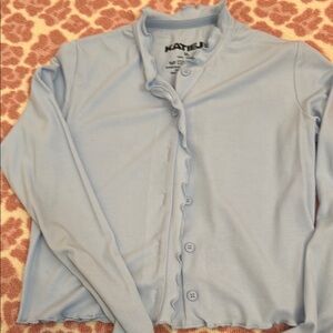 Katie J NYC periwinkle Blue Ruffled Cardigan- super light weight and soft